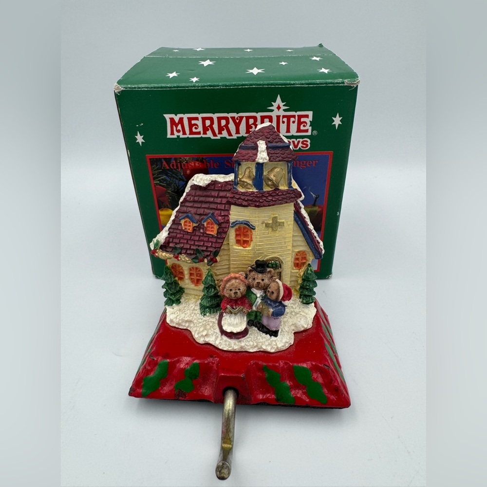 Vintage Merry‎ Brite CVS Christmas Church Stocking Holder Teddy Bear Carolers